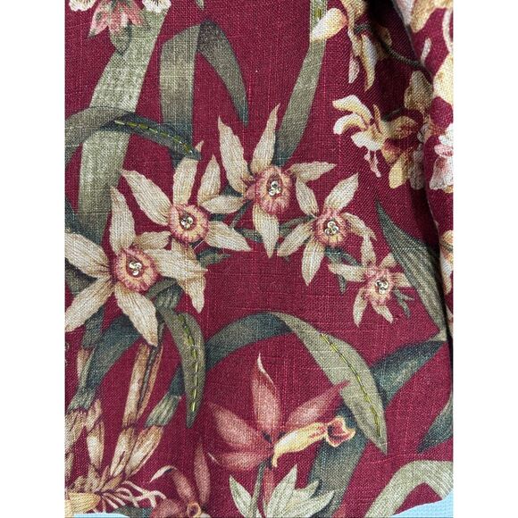 Susan Bristol Floral Linen Blend Jacket Red Gold Green Botanical Blazer L - Picture 11 of 14